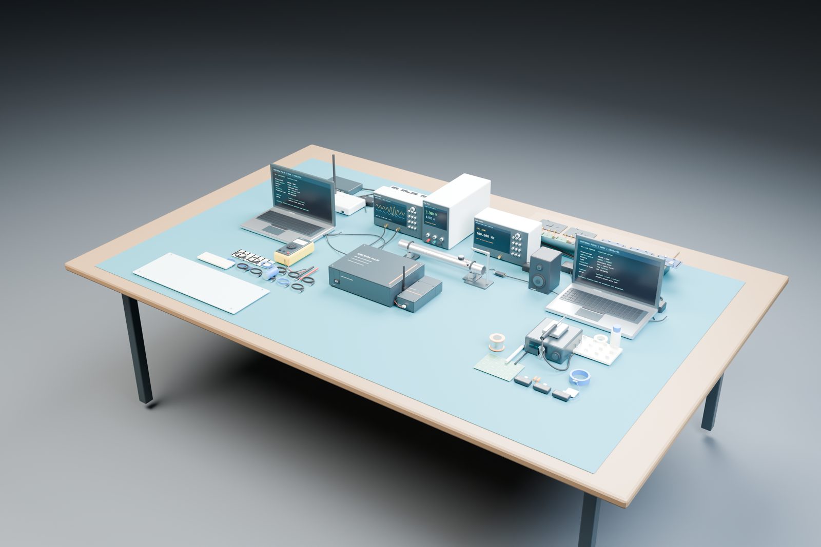 3D render of the assembled node on the laboratory bench